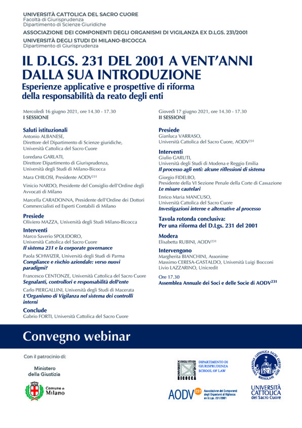 Il D.Lgs. 231 del 2001 a vent'anni dalla sua introduzione. Esperienze applicative e prospettive di riforma della responsabilità da reato degli enti